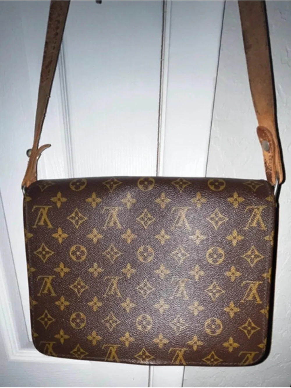 Vintage Louis Vuitton Brown Monogram Canvas Crossbody with Tan Strap